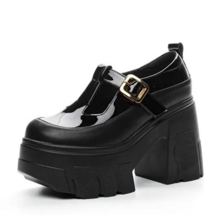 10cm Patent Genuine Leather Breathable Buckle Platform Autumn - Street Savage Culture10cm Patent Genuine Leather Breathable Buckle Platform Autumn