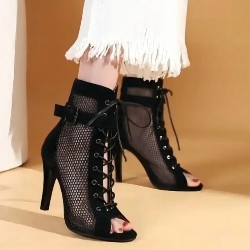 2025 Mesh Summer Ankle Boots High Heels Women Black White Shoes - Street Savage Culture2025 Mesh Summer Ankle Boots High Heels Women Black White Shoes