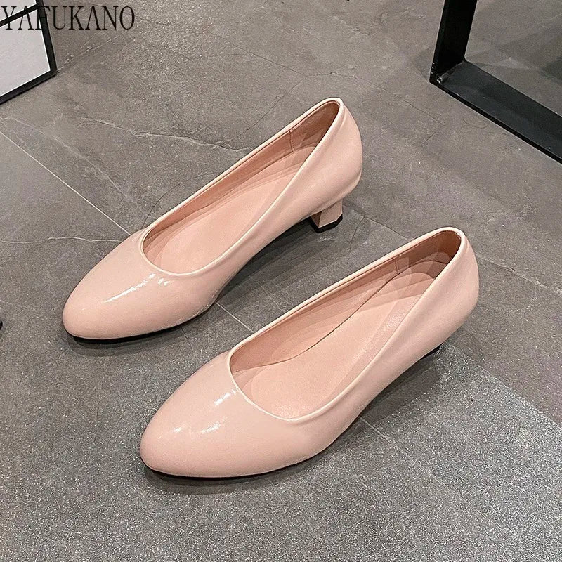 5Cm Patent Leather Round Toe Mid Heel Women Shoes Classic Fashion Office - Street Savage Culture5Cm Patent Leather Round Toe Mid Heel Women Shoes Classic Fashion Office