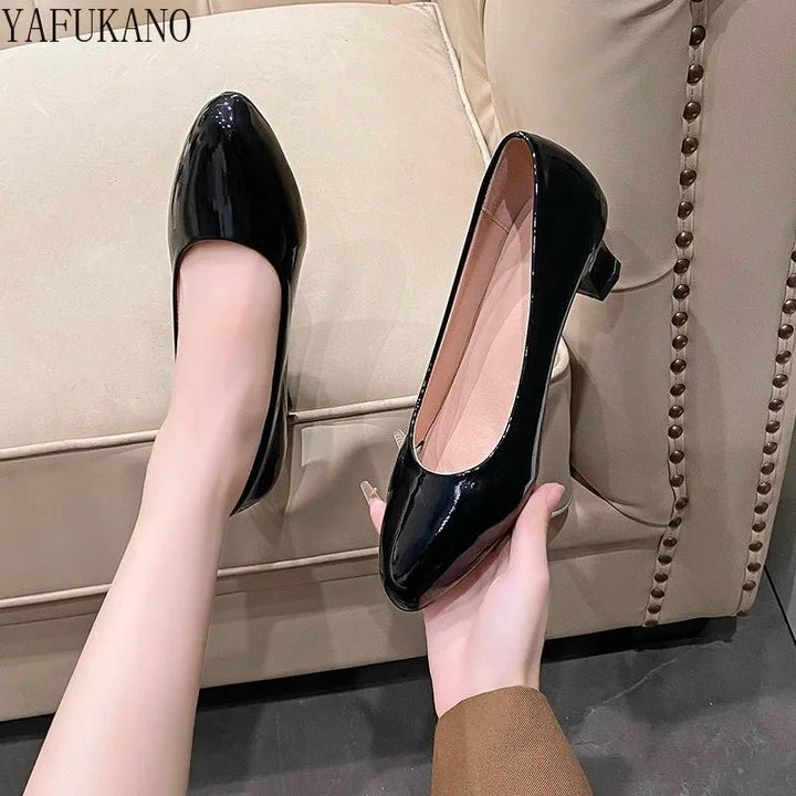 5Cm Patent Leather Round Toe Mid Heel Women Shoes Classic Fashion Office - Street Savage Culture5Cm Patent Leather Round Toe Mid Heel Women Shoes Classic Fashion Office