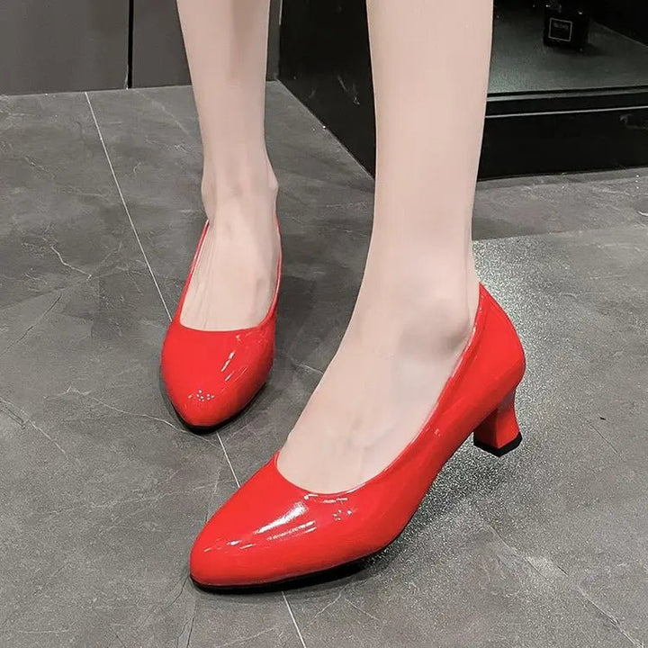 5Cm Patent Leather Round Toe Mid Heel Women Shoes Classic Fashion Office - Street Savage Culture5Cm Patent Leather Round Toe Mid Heel Women Shoes Classic Fashion Office