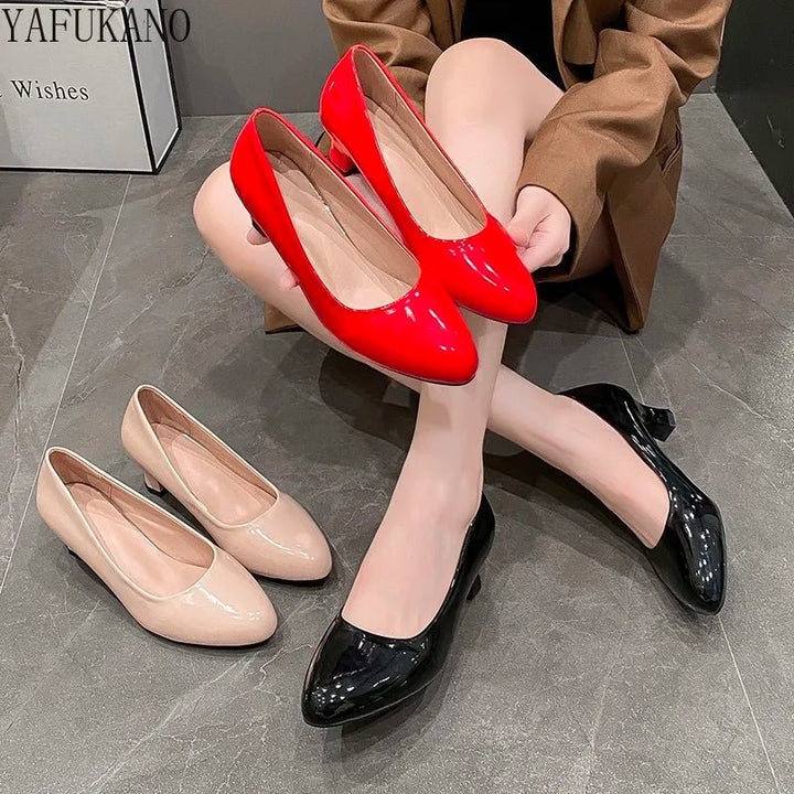 5Cm Patent Leather Round Toe Mid Heel Women Shoes Classic Fashion Office - Street Savage Culture5Cm Patent Leather Round Toe Mid Heel Women Shoes Classic Fashion Office