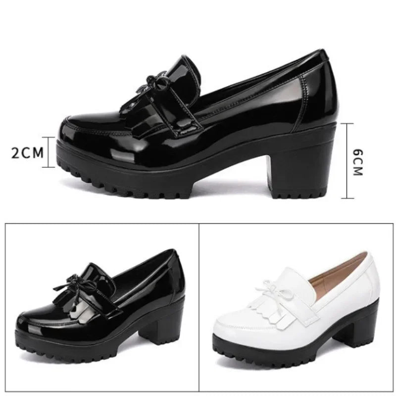 6cm Small Size 33 - 43 Tassel Med Block Heels Pumps Women Patent Leather Shoes 2025 - Street Savage Culture6cm Small Size 33 - 43 Tassel Med Block Heels Pumps Women Patent Leather Shoes 2025