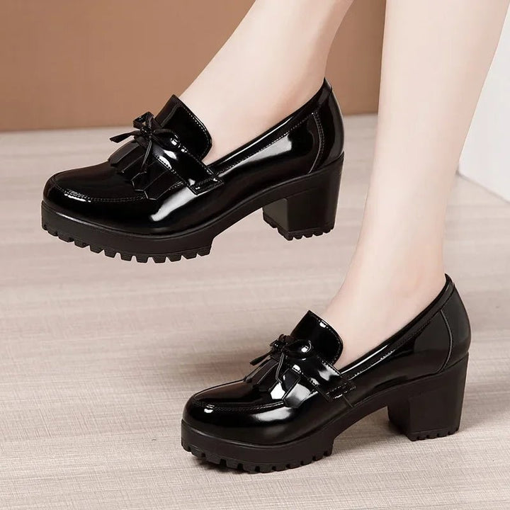 6cm Small Size 33 - 43 Tassel Med Block Heels Pumps Women Patent Leather Shoes 2025 - Street Savage Culture6cm Small Size 33 - 43 Tassel Med Block Heels Pumps Women Patent Leather Shoes 2025