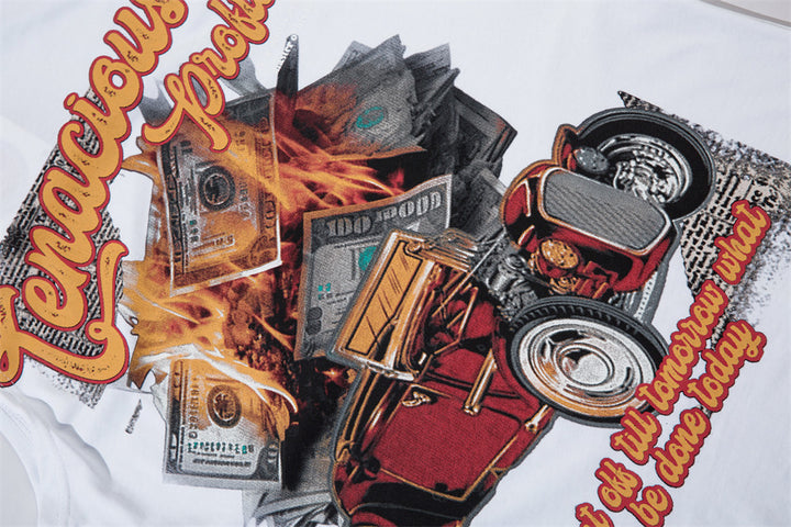 Flame Banknote Car Printed T-shirt Men