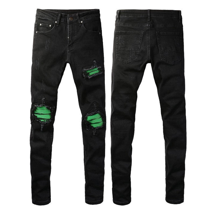 American Street Washing Process Green Patch Jeans - Street Savage CultureAmerican Street Washing Process Green Patch Jeans