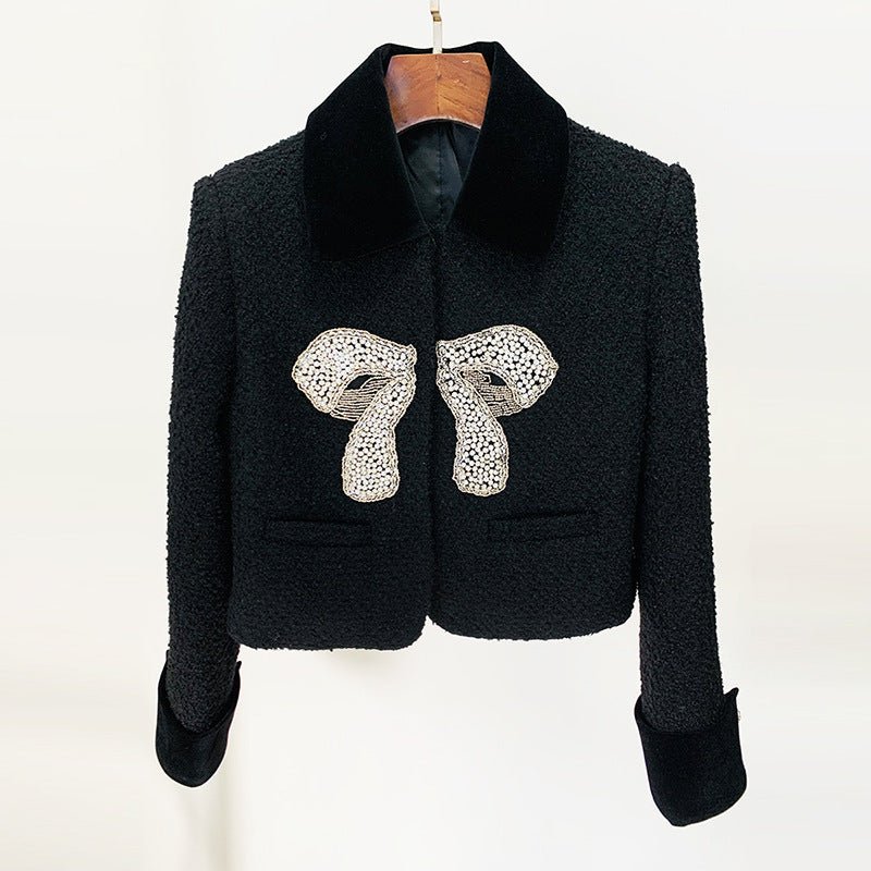 Autumn And Winter New Bow Beaded Jacket Coat - Fashion TechAutumn And Winter New Bow Beaded Jacket Coat