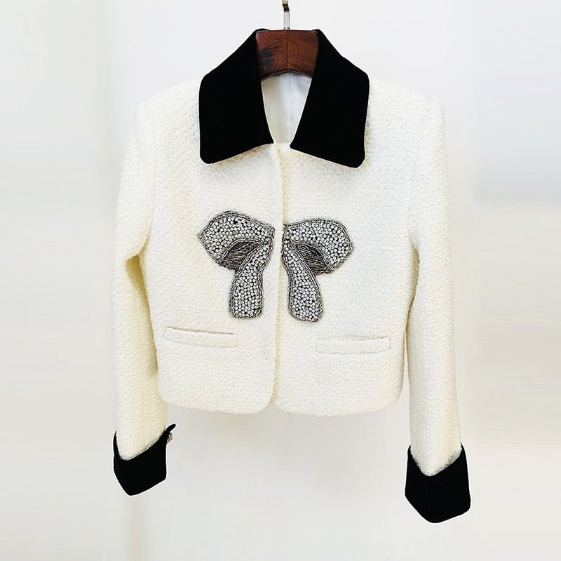 Autumn And Winter New Bow Beaded Jacket Coat - Fashion TechAutumn And Winter New Bow Beaded Jacket Coat