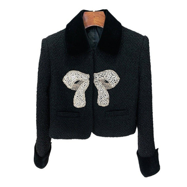 Autumn And Winter New Bow Beaded Jacket Coat - Fashion TechAutumn And Winter New Bow Beaded Jacket Coat