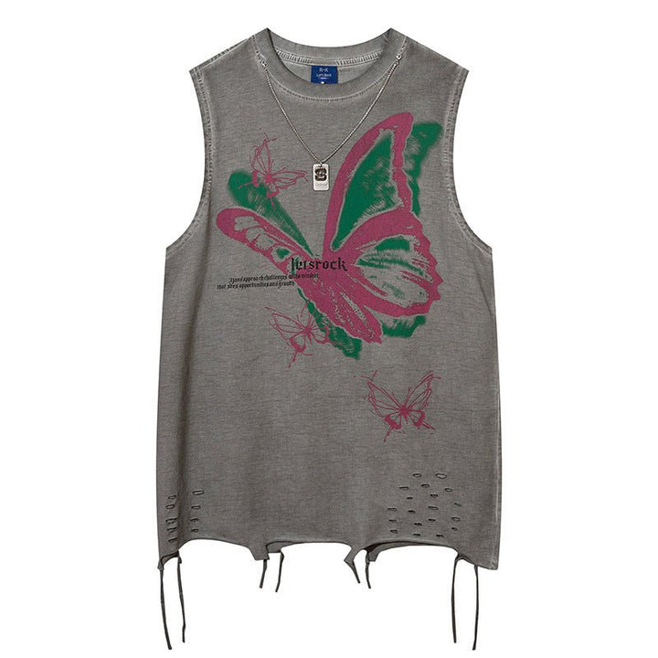 Butterfly Ripped Sleeveless T-shirt For Men - Street Savage CultureButterfly Ripped Sleeveless T-shirt For Men