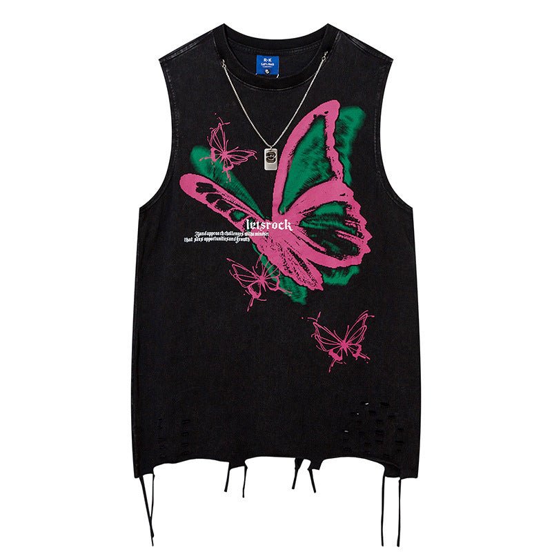 Butterfly Ripped Sleeveless T-shirt For Men - Street Savage CultureButterfly Ripped Sleeveless T-shirt For Men