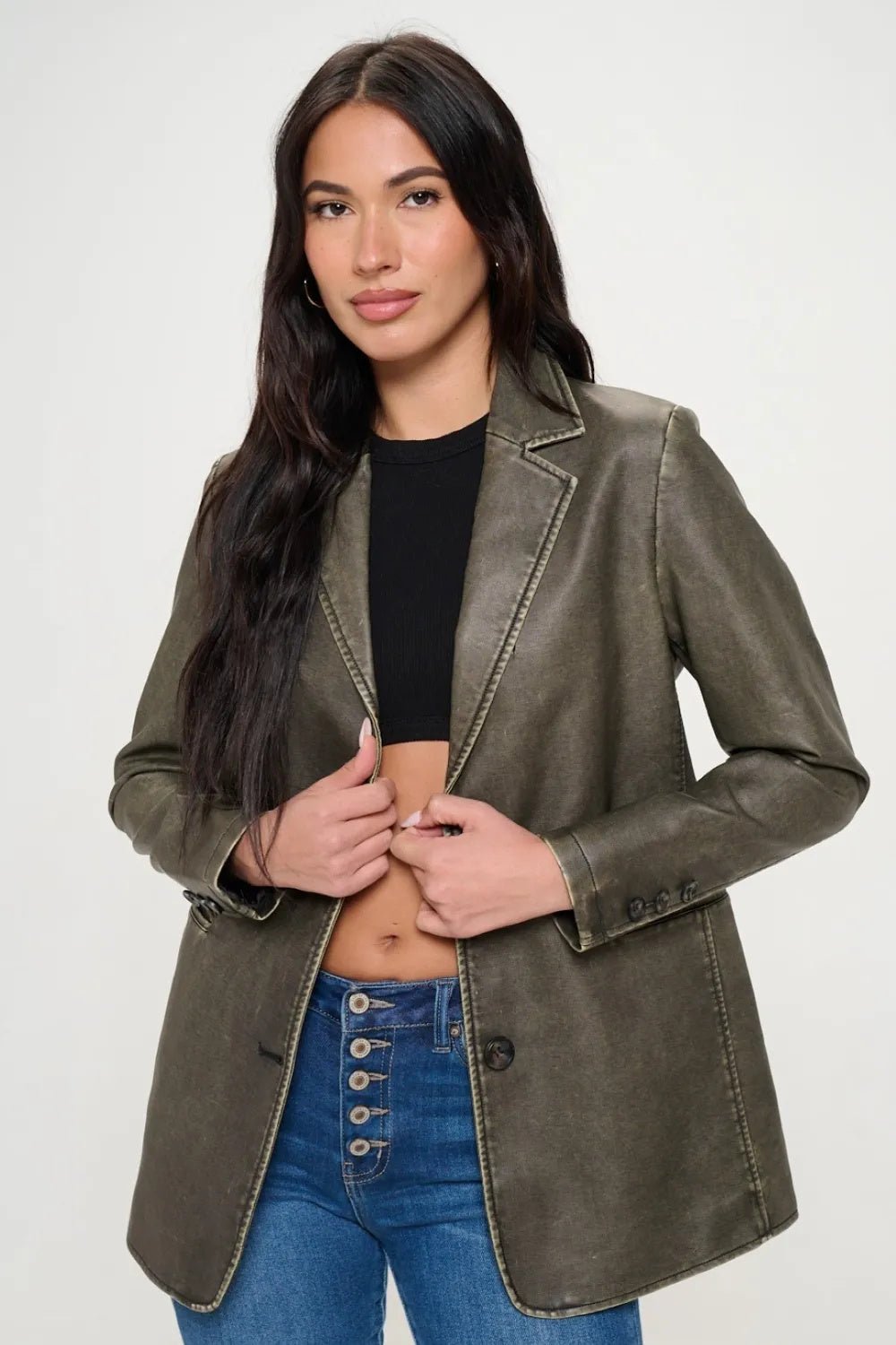 Coalition LA Single - Breasted Vegan Leather Blazer - Fashion TechCoalition LA Single - Breasted Vegan Leather Blazer