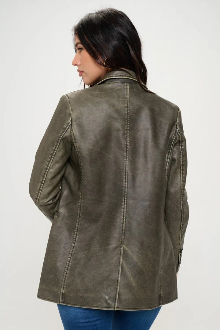 Coalition LA Single - Breasted Vegan Leather Blazer - Fashion TechCoalition LA Single - Breasted Vegan Leather Blazer