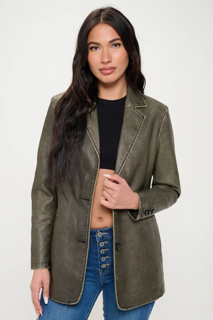 Coalition LA Single - Breasted Vegan Leather Blazer - Fashion TechCoalition LA Single - Breasted Vegan Leather Blazer