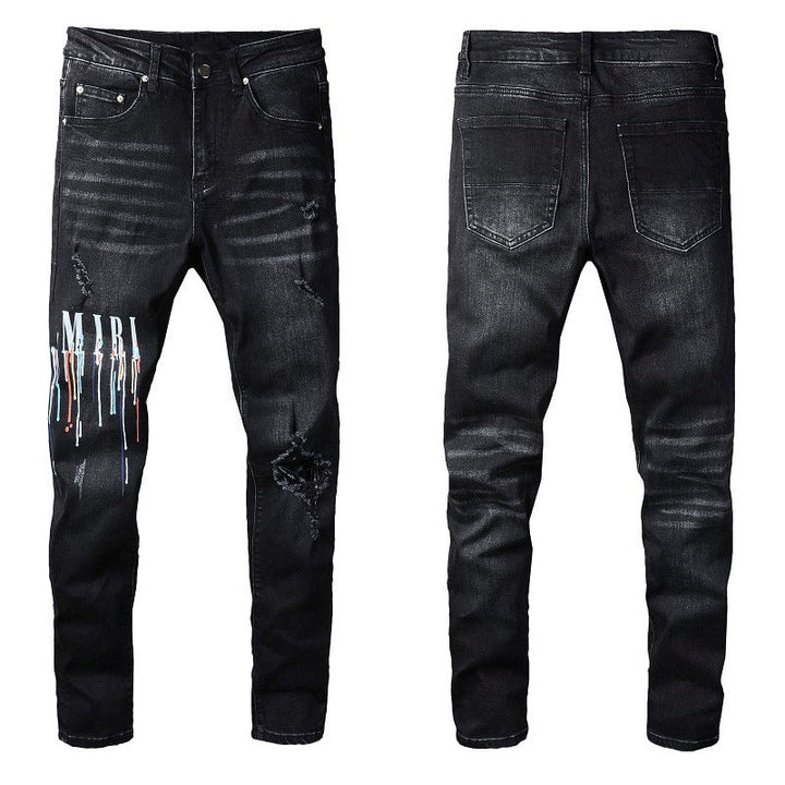 Dazzling Color Letters Black Men's Jeans - Street Savage CultureDazzling Color Letters Black Men's Jeans