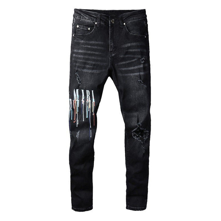 Dazzling Color Letters Black Men's Jeans - Street Savage CultureDazzling Color Letters Black Men's Jeans