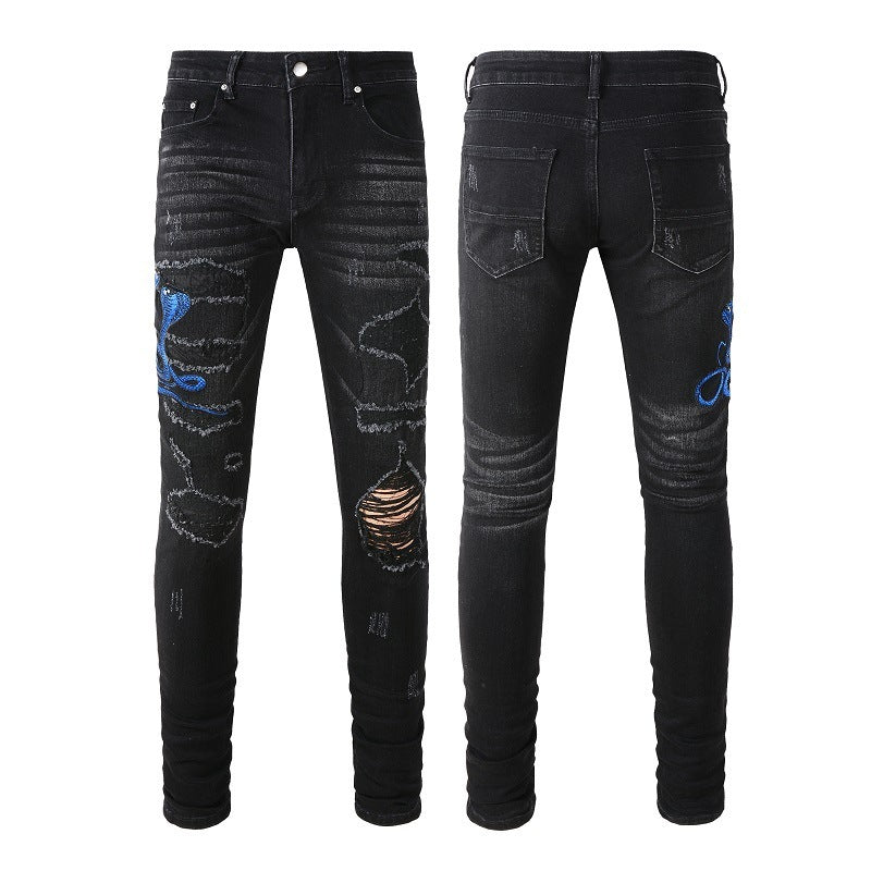 Embroidered One Piece Dropshipping Patch Skinny Jeans For Men - Street Savage CultureEmbroidered One Piece Dropshipping Patch Skinny Jeans For Men