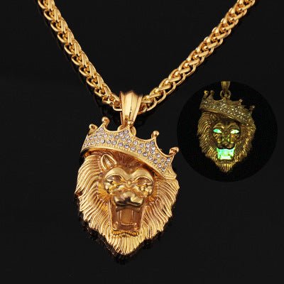 Europe and the United States selling diamond crown lion hip - hop luminous necklaces men Unisex gold - plated hiphop luminous Pendant - Fashion TechEurope and the United States selling diamond crown lion hip - hop luminous necklaces men Unisex gold - plated hiphop luminous Pendant