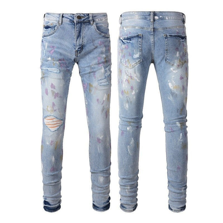 European And American Autumn Retro Colorful Paint - splashing Style Graffiti Stretch Men's Jeans - Street Savage CultureEuropean And American Autumn Retro Colorful Paint - splashing Style Graffiti Stretch Men's Jeans