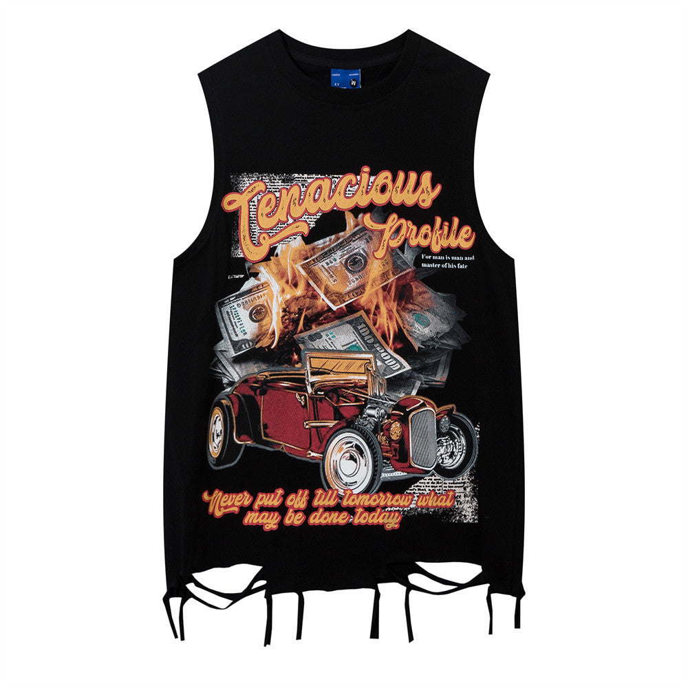 Flame Banknote Car Printed T-shirt Men