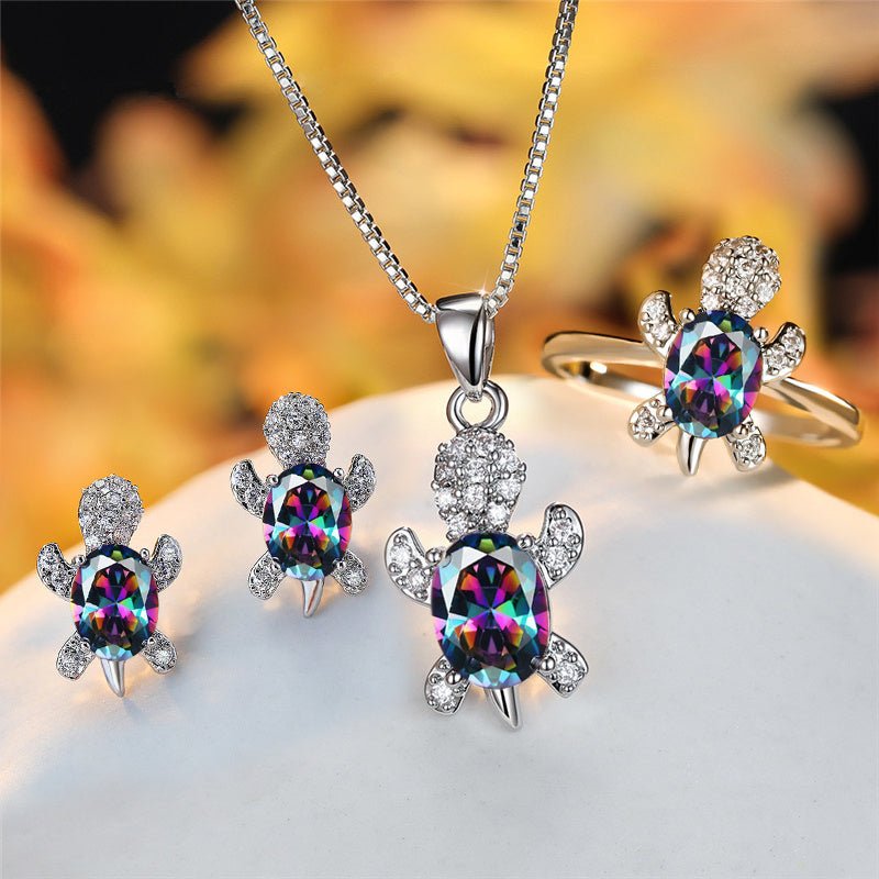 Fashion Oval Zircon Pendant Turtle Shape Necklaces With Rainbow Stone Multicolor Animal Necklace Jewelry For Woman And Children - Street Savage CultureFashion Oval Zircon Pendant Turtle Shape Necklaces With Rainbow Stone Multicolor Animal Necklace Jewelry For Woman And Children