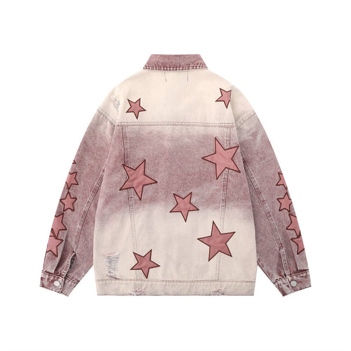 Five - pointed Star Embroidery Denim Jacket Men - Street Savage CultureFive - pointed Star Embroidery Denim Jacket Men