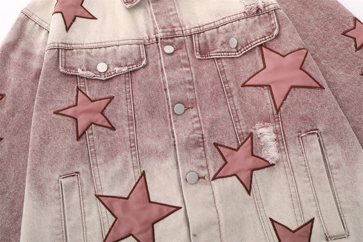 Five - pointed Star Embroidery Denim Jacket Men - Street Savage CultureFive - pointed Star Embroidery Denim Jacket Men