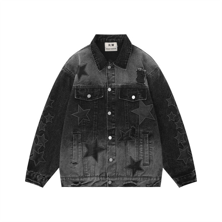 Five - pointed Star Embroidery Denim Jacket Men - Street Savage CultureFive - pointed Star Embroidery Denim Jacket Men