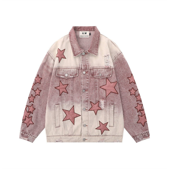 Five - pointed Star Embroidery Denim Jacket Men - Street Savage CultureFive - pointed Star Embroidery Denim Jacket Men