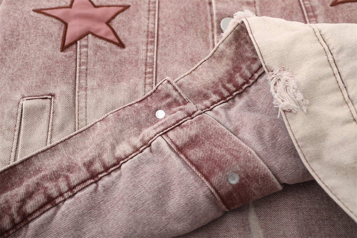 Five - pointed Star Embroidery Denim Jacket Men - Street Savage CultureFive - pointed Star Embroidery Denim Jacket Men