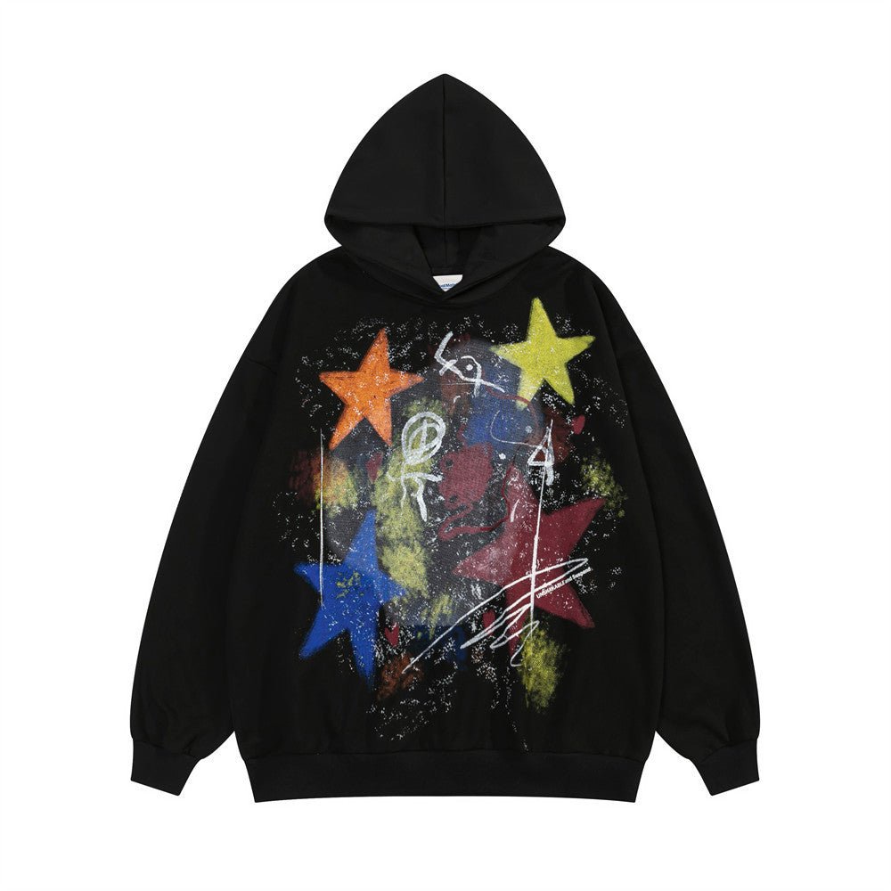 Five - pointed Star Graffiti Splash Ink Printed Hoodie Men - Street Savage CultureFive - pointed Star Graffiti Splash Ink Printed Hoodie Men