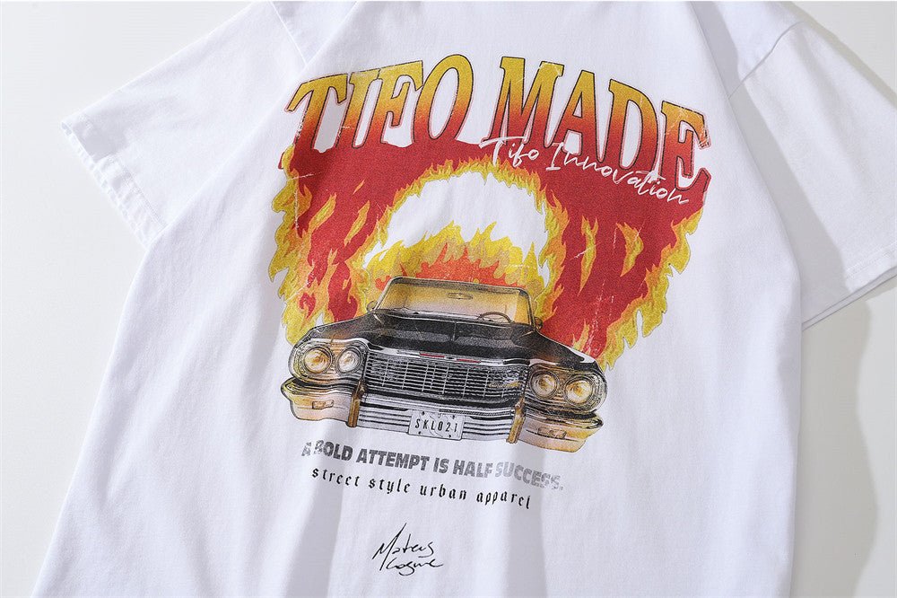 Flame Car Printed T-shirt Men - Fashion TechFlame Car Printed T-shirt Men