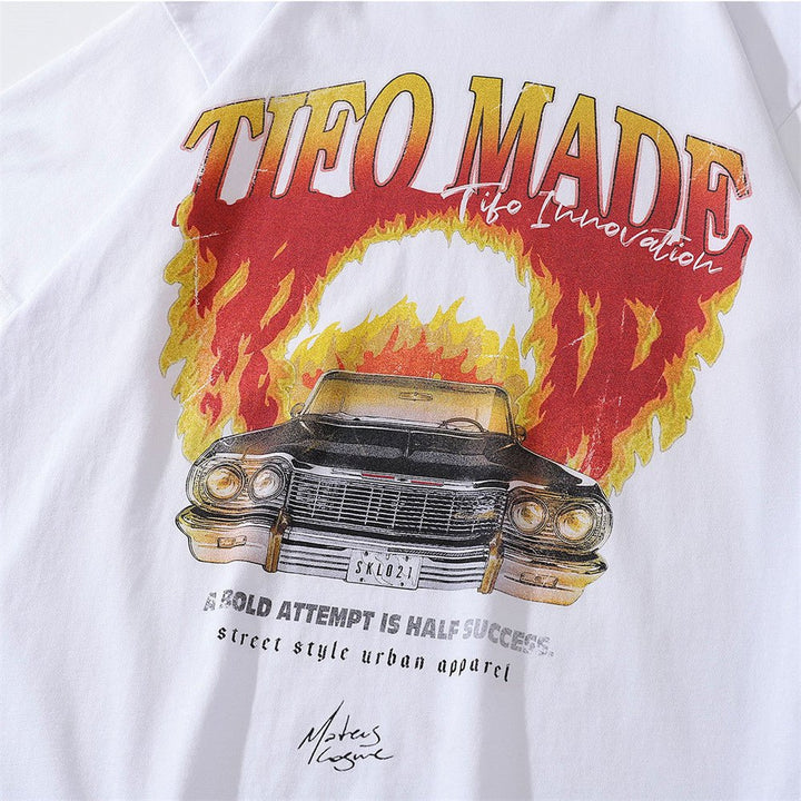 Flame Car Printed T-shirt Men - Fashion TechFlame Car Printed T-shirt Men