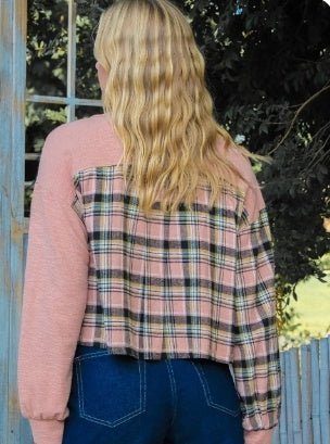 Hailey & Co Plaid Mixed Cropped Jacket - Fashion TechHailey & Co Plaid Mixed Cropped Jacket