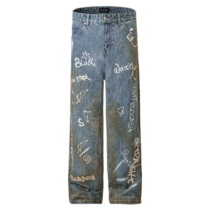 Hand - painted Graffiti Printing Jeans For Men - Street Savage CultureHand - painted Graffiti Printing Jeans For Men