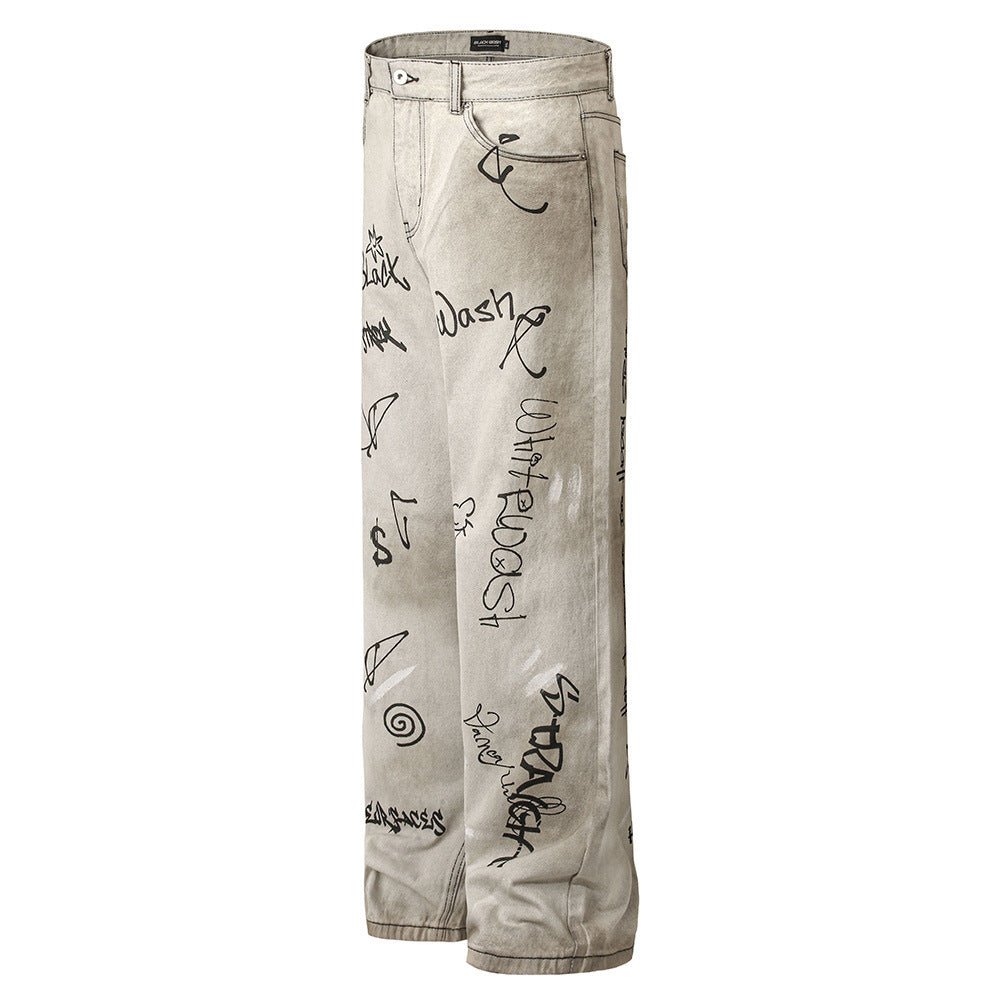 Hand - painted Graffiti Printing Jeans For Men - Street Savage CultureHand - painted Graffiti Printing Jeans For Men