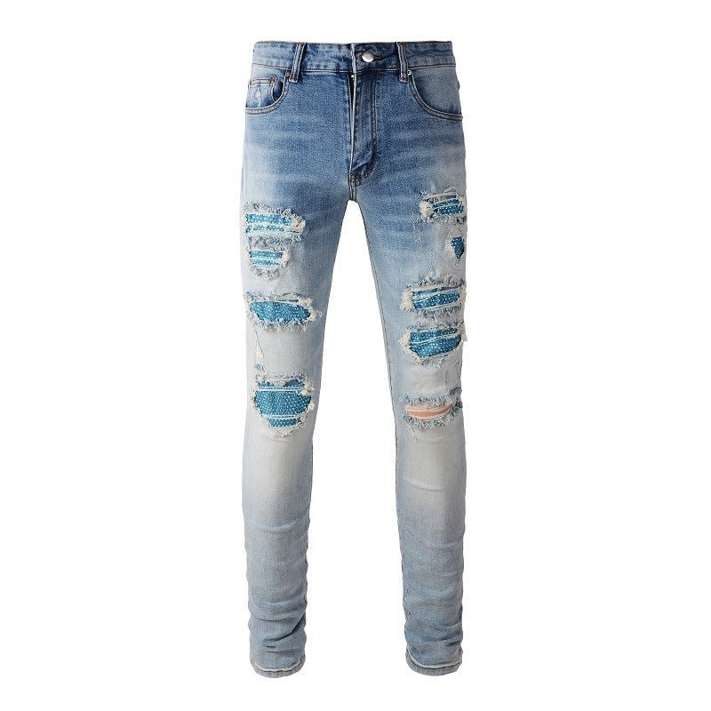 High Street Blue Diamond Washed Jeans Men - Street Savage CultureHigh Street Blue Diamond Washed Jeans Men