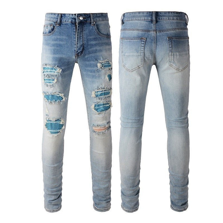 High Street Blue Diamond Washed Jeans Men - Street Savage CultureHigh Street Blue Diamond Washed Jeans Men