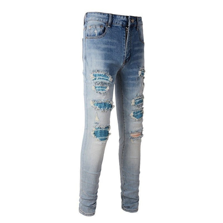 High Street Blue Diamond Washed Jeans Men - Street Savage CultureHigh Street Blue Diamond Washed Jeans Men