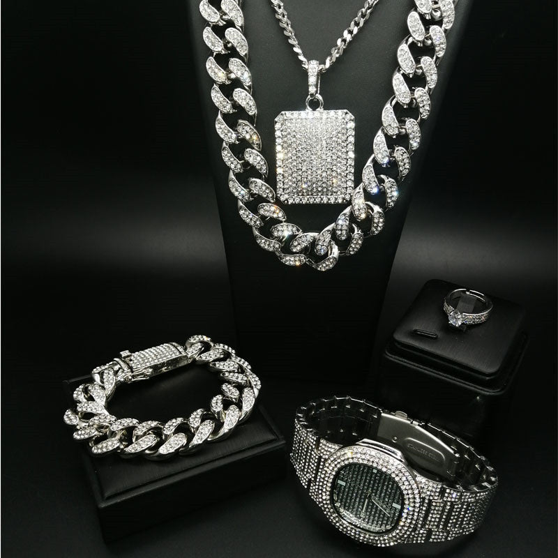 Hiphop hiphop full diamond cuban necklace men set - Fashion TechHiphop hiphop full diamond cuban necklace men set