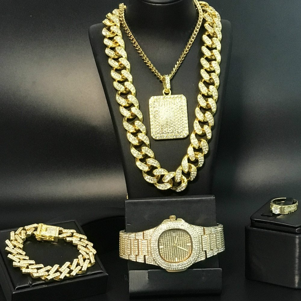 Hiphop hiphop full diamond cuban necklace men set - Fashion TechHiphop hiphop full diamond cuban necklace men set