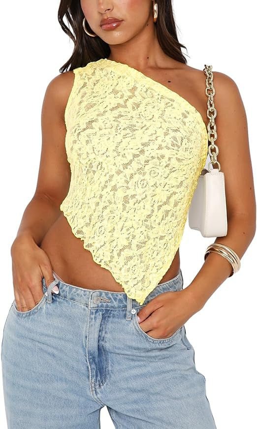 Ins Lace Backless Top Summer Solid Color Waistless Asymmetrical Sloped Neck Vest Streetwear Womens Clothes - Fashion TechIns Lace Backless Top Summer Solid Color Waistless Asymmetrical Sloped Neck Vest Streetwear Womens Clothes