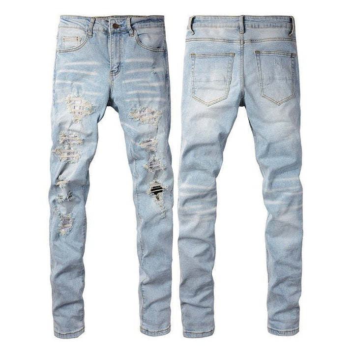 Men's Ripped Denim Casual Trousers Slightly Elastic - Street Savage CultureMen's Ripped Denim Casual Trousers Slightly Elastic