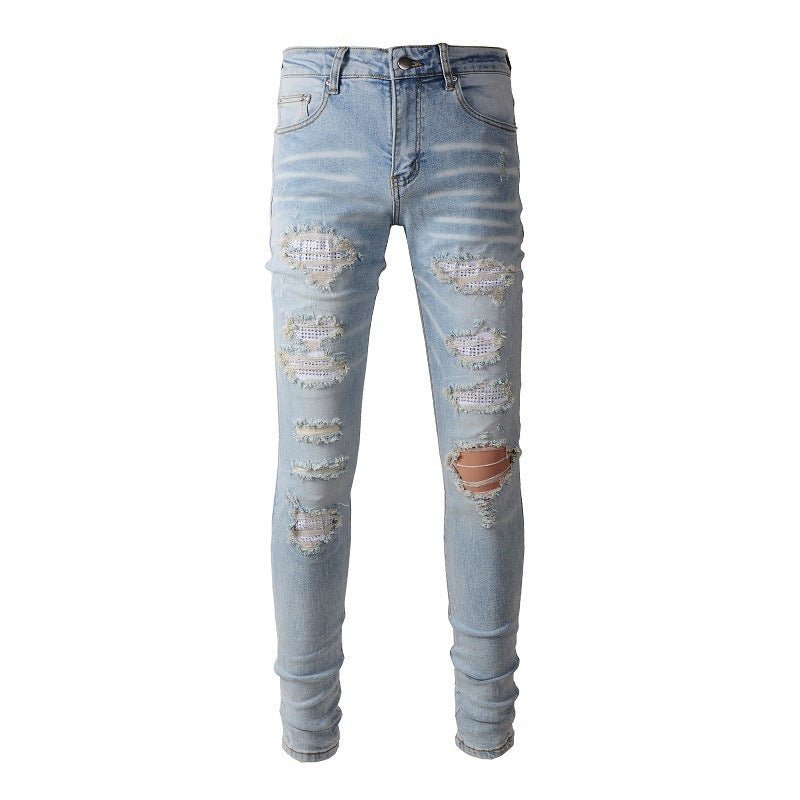 Men's Ripped Denim Casual Trousers Slightly Elastic - Street Savage CultureMen's Ripped Denim Casual Trousers Slightly Elastic