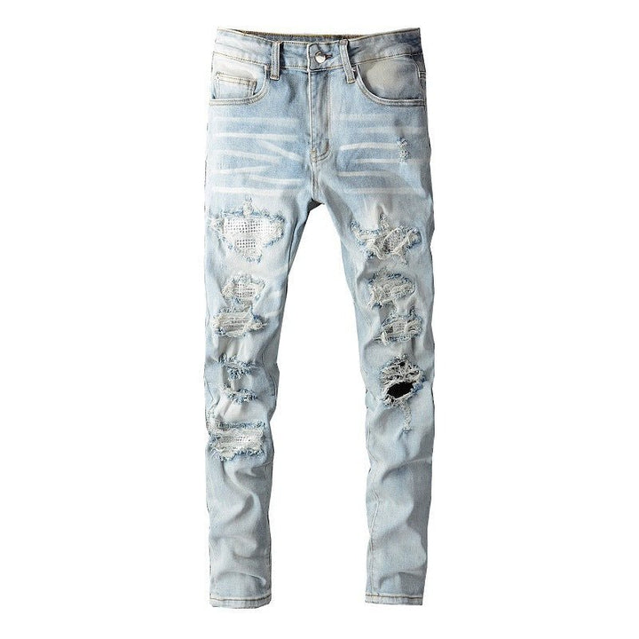 Men's Ripped Denim Casual Trousers Slightly Elastic - Street Savage CultureMen's Ripped Denim Casual Trousers Slightly Elastic