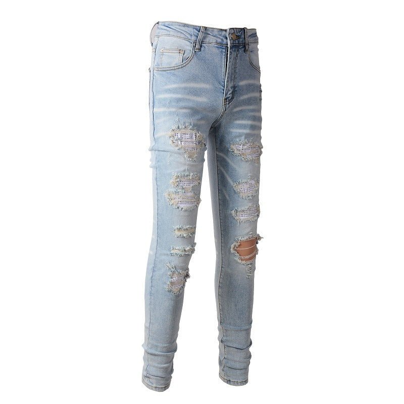 Men's Ripped Denim Casual Trousers Slightly Elastic - Street Savage CultureMen's Ripped Denim Casual Trousers Slightly Elastic