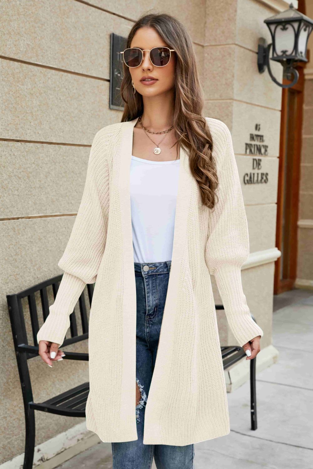 Open Front Lantern Sleeve Cardigan - Fashion TechOpen Front Lantern Sleeve Cardigan