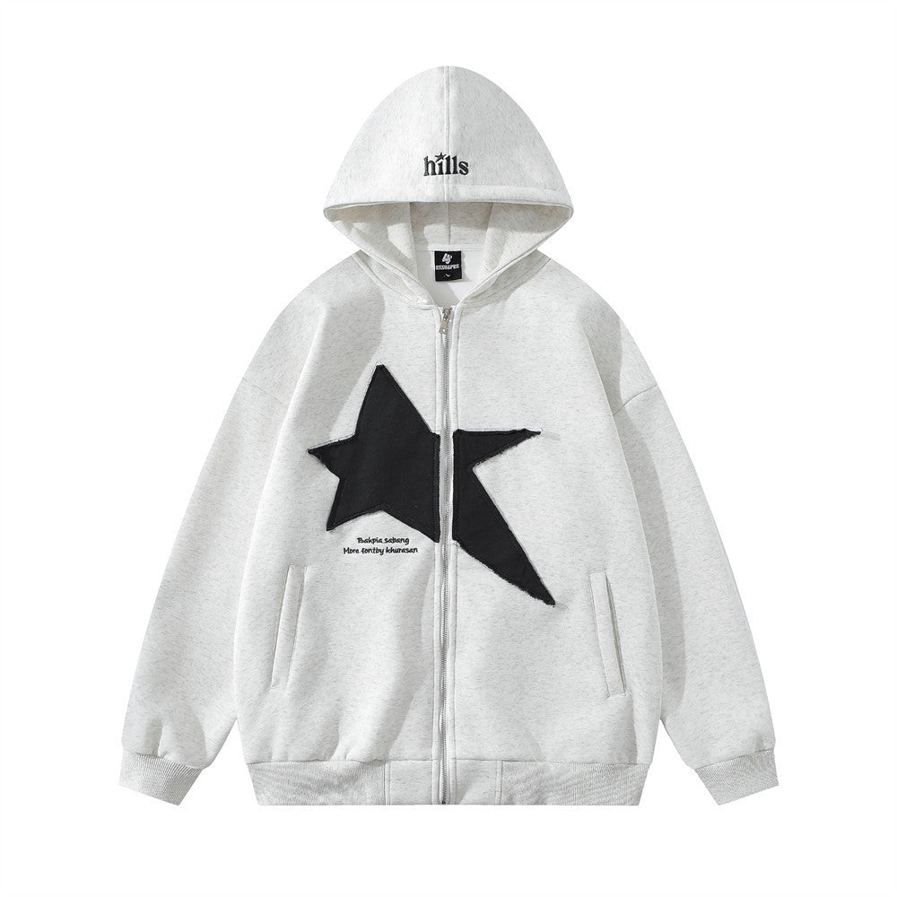 Pentagram Geometry Paste Cloth Embroidery Hooded Cardigan Sweater Men - Fashion TechPentagram Geometry Paste Cloth Embroidery Hooded Cardigan Sweater Men