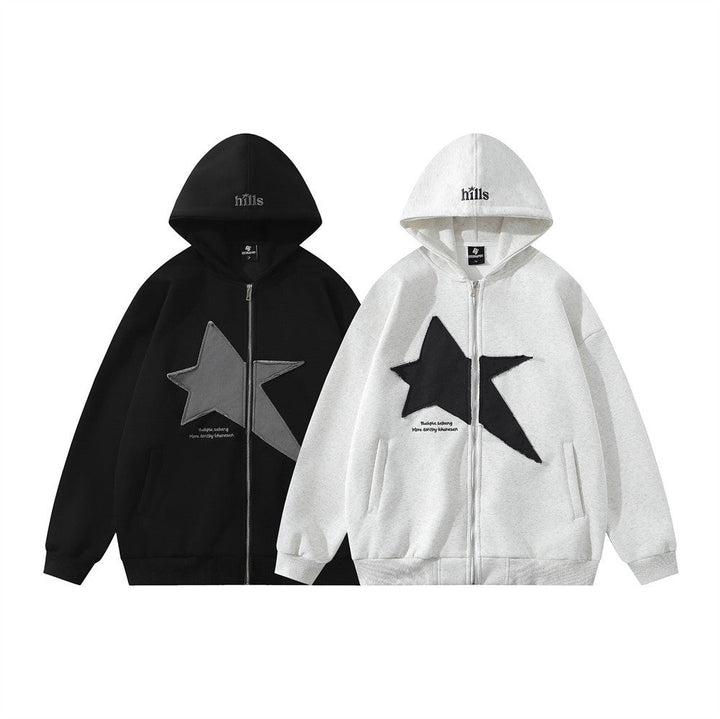 Pentagram Geometry Paste Cloth Embroidery Hooded Cardigan Sweater Men - Fashion TechPentagram Geometry Paste Cloth Embroidery Hooded Cardigan Sweater Men