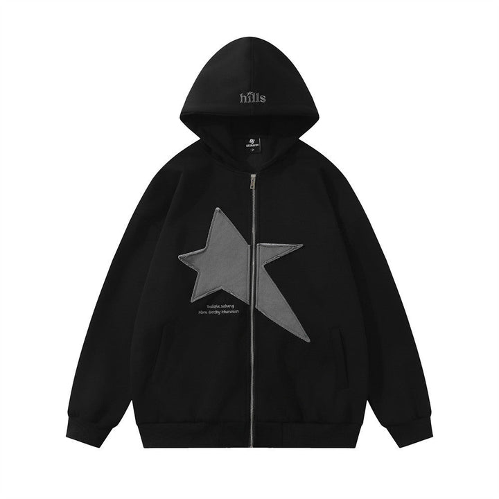 Pentagram Geometry Paste Cloth Embroidery Hooded Cardigan Sweater Men - Fashion TechPentagram Geometry Paste Cloth Embroidery Hooded Cardigan Sweater Men